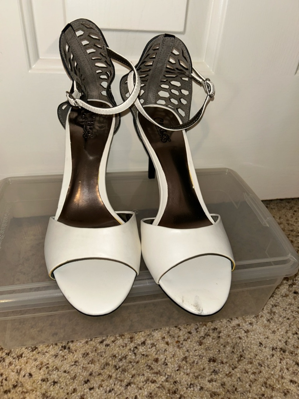 Carlos Santana White Open-Toe Ankle-Strap Heels